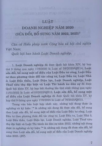 Luật Doanh Nghiệp năm 2020 - Sửa Đổi, Bổ Sung năm 2022, 2025 - Tài Liệu Nghiên Cứu Cho Doanh Nhân và Chủ Đầu Tư Việt Nam