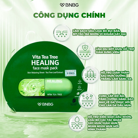 Mặt Nạ BNBG Vita Tea Tree Tràm Trà Kiểm Soát Dầu Mụn - Hộp 10 Miếng X 30ml - Dưỡng Da, Làm Sạch Sâu, Ngăn Ngừa Mụn