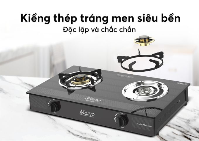 Bếp Gas Đôi Dương Kính SUNHOUSE MMB3568 - Kiềng Tráng Men, Đầu Đốt Đồng, Tiết Kiệm Gas - Đánh Lửa Magneto Bền Bỉ
