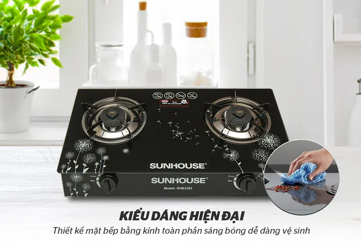 Bếp Gas Dương Kính Sunhouse SHB3365 - Tiết Kiệm Gas, Hệ Thống Đánh Lửa Magneto, Đầu Đốt Đồng, Bảo Hành 12 Tháng