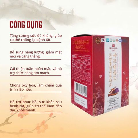 Nước Hồng Sâm Đông Trùng Saffron Gold HanKwanJang - 60 Gói Tăng Cường Miễn Dịch, Bổ Sung Năng Lượng, Dễ Uống
