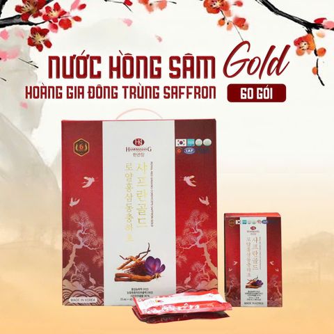 Nước Hồng Sâm Đông Trùng Saffron Gold HanKwanJang - 60 Gói Tăng Cường Miễn Dịch, Bổ Sung Năng Lượng, Dễ Uống