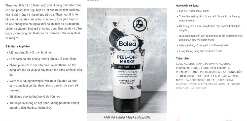 Gel Mặt Nạ Than Hoạt Tính Lột Mụn Balea 100ml - Giúp Lột Mụn Cám, Mụn Đầu Đen, Và Làm Sạch Da Từ Chuyên Gia Đức