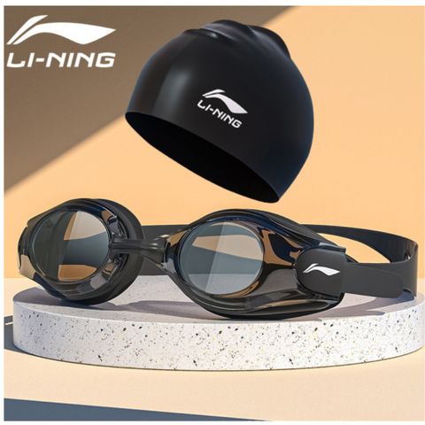 Combo Kính Bơi Người Lớn LI-NING Chính Hãng Chống Nước, Chống Sương Mù, Chống Tia UV, Tặng Nút Bịt Tai & Cầu Mũi