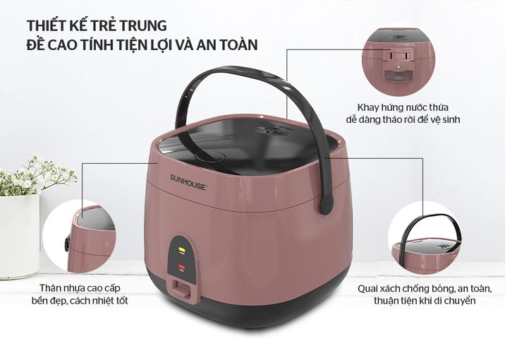 Nồi Cơm Điện 1.8L Sunhouse SHD8627 - Thiết Kế Hiện Đại, Chống Dính Cao Cấp, Nấu Cơm Ngon Cho Gia Đình 4-6 Người