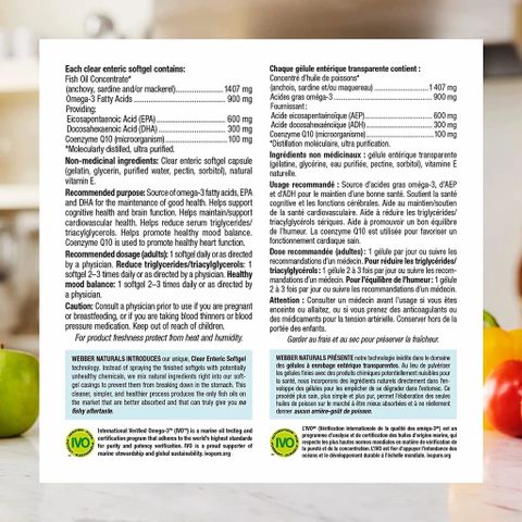 Viên Uống Dầu Cá Cô Đặc Omega 3 Plus CoQ10 Webber Naturals Sáng Mắt Tăng Cường Sức Khoẻ Tim Mạch (Hộp 80 viên) - YoungFit