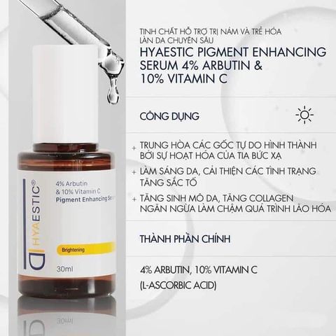Tinh Chất Giảm Nám Hyaestic 30ml - Serum Chuyên Sâu 4% Arbutin & 10% Vitamin C - Làm Sáng Da, Ngừa Nám, An Toàn Dùng Lâu Dài
