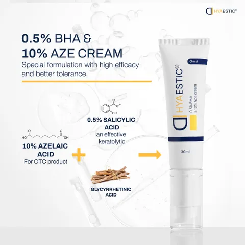 Kem Giảm Mụn Hyaestic 0.5% BHA & 10% Aze Cream - Ngừa Thâm, Kiểm Soát Dầu, Làm Sáng Da, Chất Lượng Cao