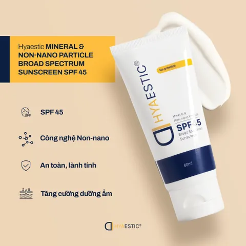 Kem Chống Nắng Hyaestic Dưỡng Ẩm Khoáng SPF 45 Bảo Vệ Da Nhạy Cảm, Ngăn Tia UVA/UVB, Chống Lão Hóa Da