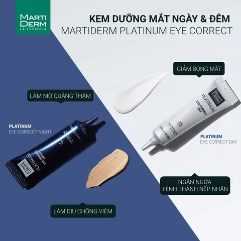 Kem Dưỡng Mắt MartiDerm Platinum Eye Correct - 2 Tuýp Ngày Đêm Giảm Bọng Mắt & Quầng Thâm, Mờ Nếp Nhăn Cho Da Nhạy Cảm