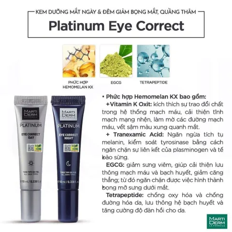 Kem Dưỡng Mắt MartiDerm Platinum Eye Correct - 2 Tuýp Ngày Đêm Giảm Bọng Mắt & Quầng Thâm, Mờ Nếp Nhăn Cho Da Nhạy Cảm