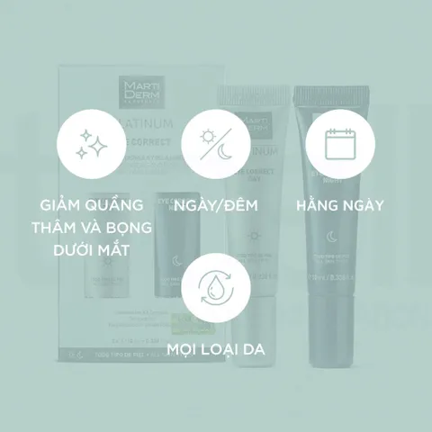Kem Dưỡng Mắt MartiDerm Platinum Eye Correct - 2 Tuýp Ngày Đêm Giảm Bọng Mắt & Quầng Thâm, Mờ Nếp Nhăn Cho Da Nhạy Cảm