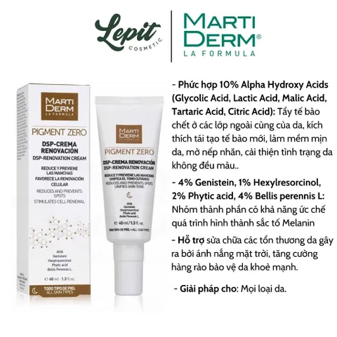 Kem Dưỡng Đêm MartiDerm Pigment Zero DSP 40ml - Làm Sáng Da, Mờ Thâm Nám, Chống Tăng Sắc Tố, Phù Hợp Mọi Loại Da