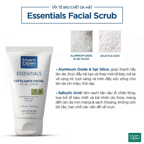 Martiderm Essentials Tẩy Tế Bào Chết Da Mặt 50ml - Làm Sáng Da & Sạch Sâu với Salicylic Acid, Phù Hợp với Mọi Loại Da