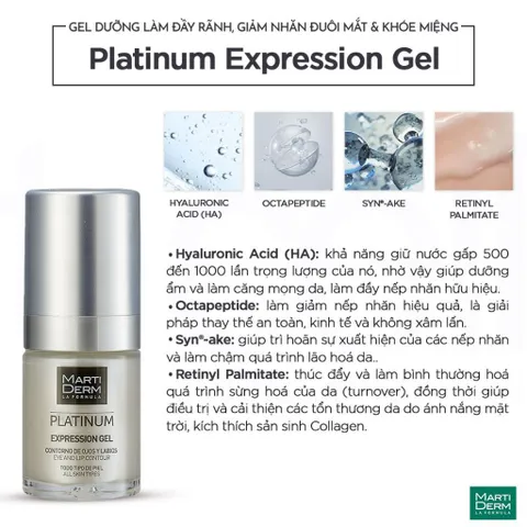 Gel Dưỡng MartiDerm Platinum Expression 15ml - Làm Đầy Nếp Nhăn Mắt & Khóe Miệng, Chống Lão Hóa, Dưỡng Ẩm, Cho Mọi Loại Da