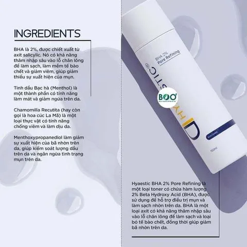 Nước Hoa Hồng Hyaestic Toner BHA 2% Cho Da Mụn - Se Khít Lỗ Chân Lông, Làm Sạch Bã Nhờn, Cải Thiện Kết Cấu Da