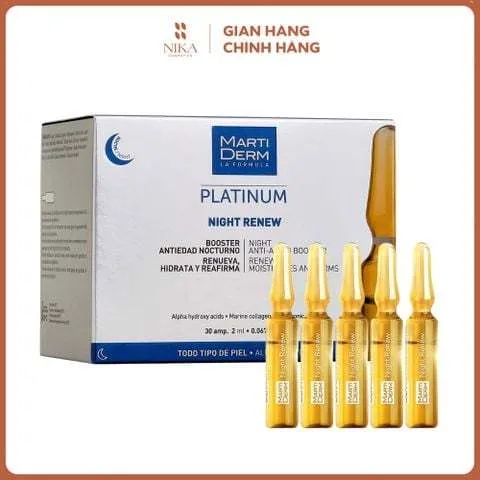 MartiDerm Platinum Night Renew Ampoules - Dưỡng Da Ban Đêm, Chống Lão Hóa, Tái Tạo Da, Phù Hợp Mọi Loại Da