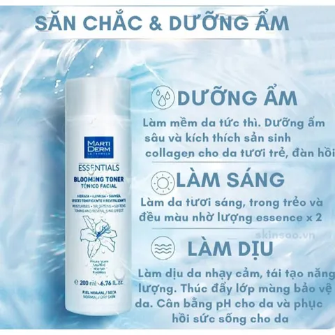 Nước Cân Bằng Dưỡng Ẩm MartiDerm Essentials Blooming Toner 200ml - Giúp Làm Sáng, Làm Dịu Da Thường Đến Khô, Tươi Mát như Hoa Nở Rộ