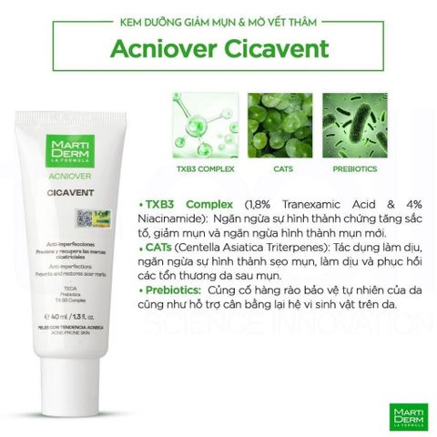 Kem Dưỡng Da Giảm Mụn & Mờ Vết Thâm MartiDerm Acniover Cicavent 40ml cho Da Dầu & Hỗn Hợp, Chống Viêm & Ngăn Ngừa Sẹo