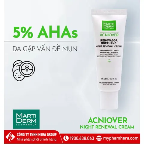 Kem Dưỡng Ban Đêm MartiDerm Acniover 40ml - Tái Tạo Da Cho Da Dầu Mụn, Giảm Mụn và Lỗ Chân Lông, Chống Viêm, Không Nhờn Dính