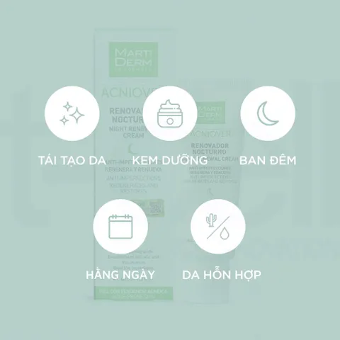 Kem Dưỡng Ban Đêm MartiDerm Acniover 40ml - Tái Tạo Da Cho Da Dầu Mụn, Giảm Mụn và Lỗ Chân Lông, Chống Viêm, Không Nhờn Dính