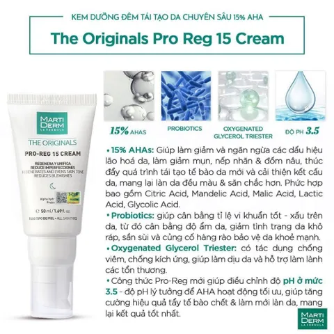 Kem Dưỡng Đêm MartiDerm The Originals Pro-Reg 15 - 15% AHA Tái Tạo Da Chuyên Sâu, Làm Sáng Mịn, Chống Lão Hóa Cho Da Khô Hỗn Hợp
