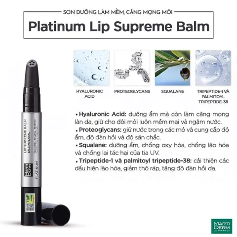 Son Dưỡng Môi MartiDerm Platinum Lip Supreme Balm - Căng Mọng, Giảm Khô Nứt, Dưỡng Ẩm Chuyên Sâu, Phù Hợp Mọi Loại Da
