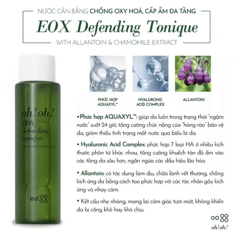 Nước Cân Bằng Da OH! OH! EOX Defending Tonique 150ml – Dưỡng Ẩm, Làm Sạch và Dịu Da, Phù Hợp Mọi Loại Da