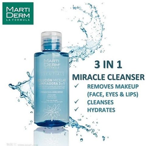 Nước Tẩy Trang MartiDerm Essentials Micellar 3 trong 1 75ml - Làm sạch sâu, dưỡng ẩm, phù hợp cho da nhạy cảm, không cần rửa lại.