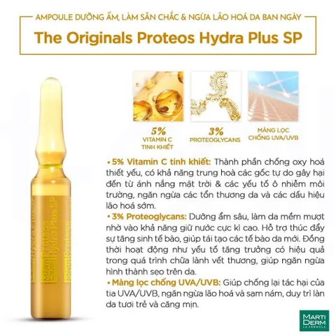MartiDerm The Originals Proteos Hydra Plus SP 30 Ampoules - Tinh Chất Dưỡng Ẩm, Ngăn Ngừa Lão Hóa Da Chống Nắng SPF 30