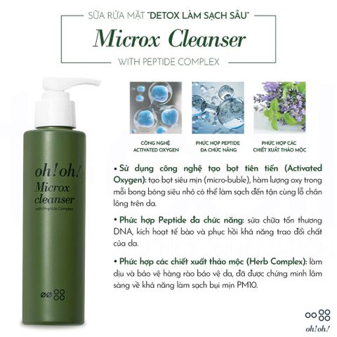 Sữa Rửa Mặt Dịu Nhẹ OH! OH! Microx Cleanser 150g - Làm Sạch Sâu & Thanh Lọc Da Nhạy Cảm, Công Nghệ Activated Oxygen