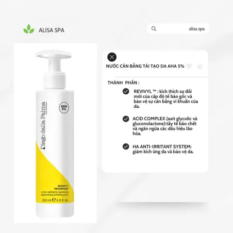 DIEGO DALLA PALMA Toner Tái Tạo Da Sáng Mịn AHA 5% - Chăm Sóc Da Mặt Chuyên Nghiệp, Giảm Thiểu Lão Hóa, Phù Hợp Mọi Loại Da