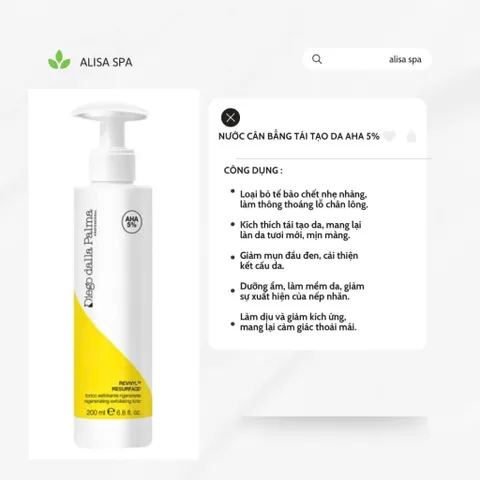 DIEGO DALLA PALMA Toner Tái Tạo Da Sáng Mịn AHA 5% - Chăm Sóc Da Mặt Chuyên Nghiệp, Giảm Thiểu Lão Hóa, Phù Hợp Mọi Loại Da
