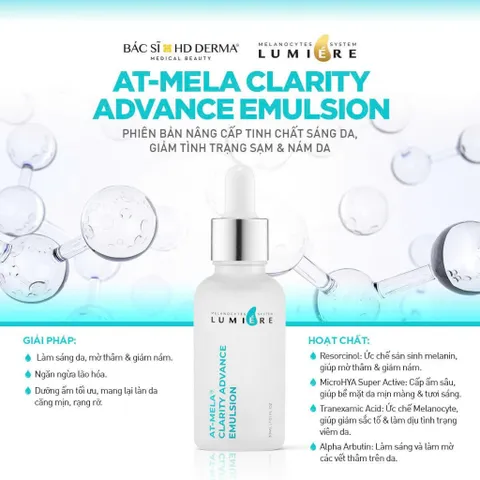 Tinh Chất Sáng Da HD Derma Lumiere AT-MELA Clarity Advance Emulsion - Giảm Nám, Mờ Thâm, Ngăn Ngừa Lão Hóa, Dưỡng Ẩm Tối Ưu