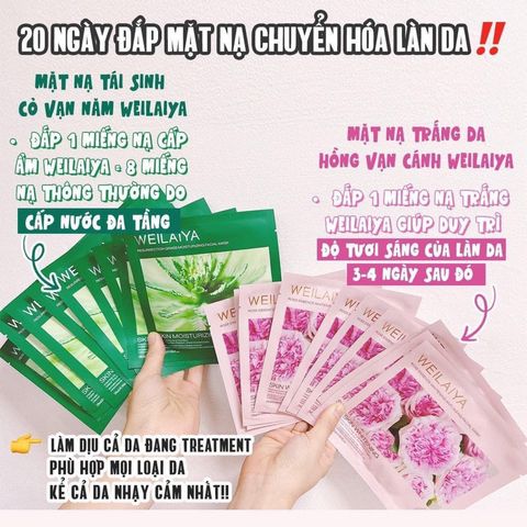 Mặt Nạ Trắng Da Hồng Weilaiya - Essence Whitening Chống Lão Hóa (Hộp 10 Miếng) - Dưỡng Sáng và Trẻ Hóa Da Sau 20 Ngày