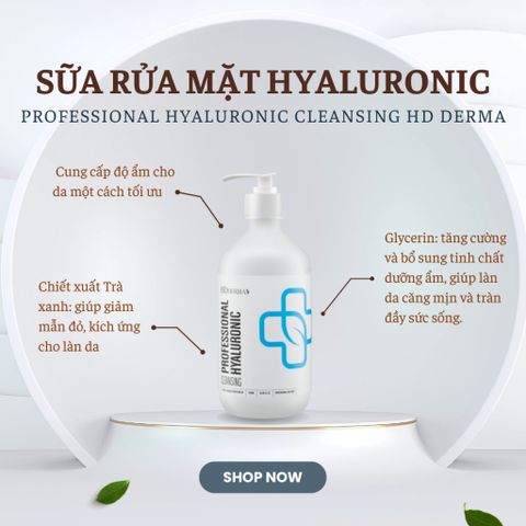 Sữa Rửa Mặt HD Derma Professional Hyaluronic 500ml - Làm Sạch Sâu, Trắng Sáng Da, Chống Lão Hóa, Dưỡng Ẩm Tối Ưu