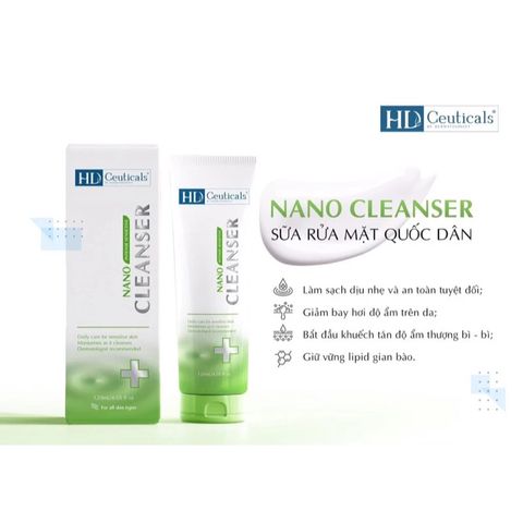 Sữa Rửa Mặt Không Bọt HD Derma Nano Cleanser - Dành Cho Mọi Loại Da, Da Mụn, Da Nhạy Cảm, Chiết Xuất Trà Xanh, Cà Phê