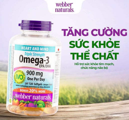 Dầu cá đậm đặc Triple Strength Omega-3 900mg Webber Naturals - Hỗ trợ sức khỏe tim mạch, hàng nhập khẩu Canada, hạn dùng 2028