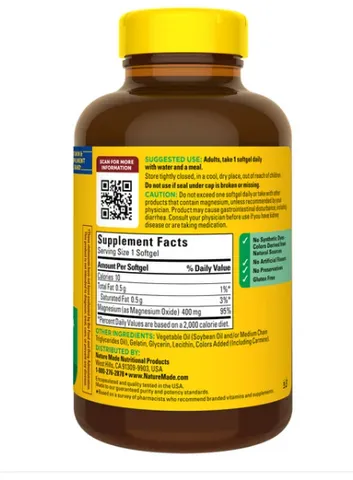 Viên uống bổ sung Magie Nature Made Extra Strength 400 mg,180 viên nang mềm - Hàng Mỹ