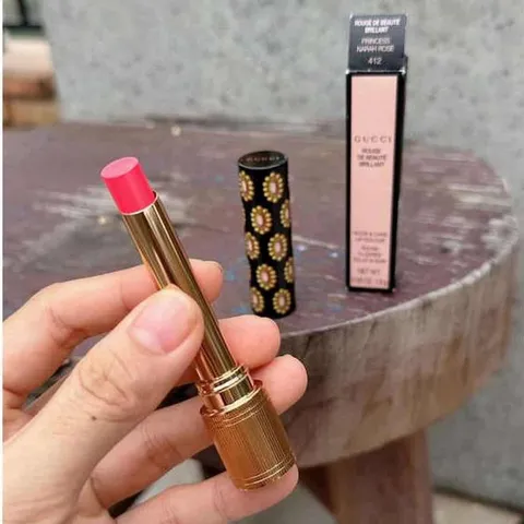 Son Gucci 412 Rouge de Beauté Brillant - Son Môi Đẹp Sang Trọng, Độ Bóng Tự Nhiên, Phù Hợp Mọi Phong Cách Trang Điểm