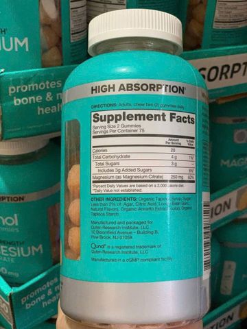 Kẹo dẻo bổ sung Magnesium Citrate Qunol 250mg 150 viên - Hàng Mỹ.