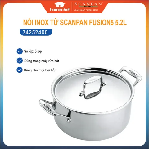 Nồi inox 5 lớp Scanpan Fusion 24cm - Nồi không dính, chịu nhiệt, dùng bếp từ, máy rửa bát, hàng chính hãng, thiết kế hiện đại