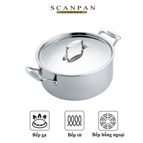 Nồi inox 5 lớp Scanpan Fusion 24cm - Nồi không dính, chịu nhiệt, dùng bếp từ, máy rửa bát, hàng chính hãng, thiết kế hiện đại