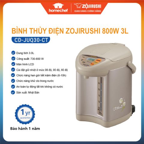 Bình thủy điện Zojirushi 3L CD-JUQ30-CT Nhật Bản, công suất 800W, giữ nhiệt thông minh, tiện lợi cho gia đình và văn phòng nhỏ