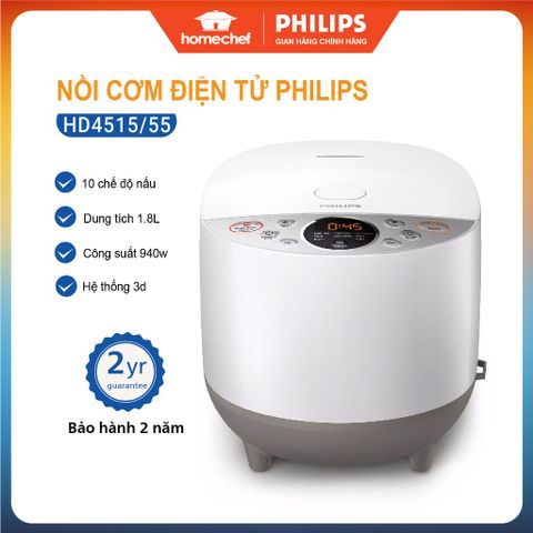 Nồi Cơm Điện Tử Philips HD4515/55 1.8L - Công Nghệ 3D Thông Minh, Bảo Hành 2 Năm, Đa Chức Năng, Hàng Chính Hãng