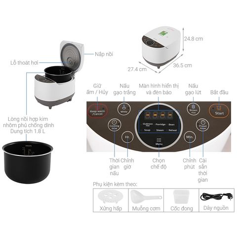 Nồi Cơm Điện Tử Philips HD4515/55 1.8L - Công Nghệ 3D Thông Minh, Bảo Hành 2 Năm, Đa Chức Năng, Hàng Chính Hãng