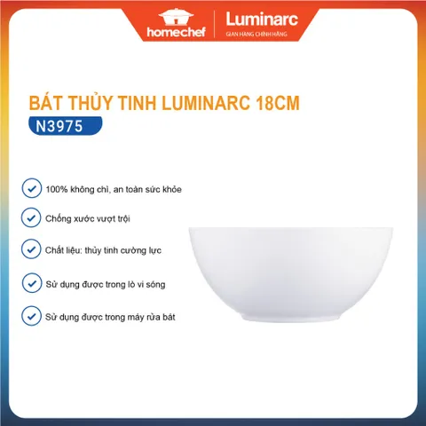 Bát 6 bát tô thủy tinh Luminarc Diwali 18cm, thủy tinh không chì, dùng lò vi sóng, máy rửa bát - N3975 *6
