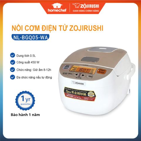 Nồi cơm điện tử Zojirushi NL-BGQ05-WA 0.5L, 450W - Nồi nấu thông minh, chống dính, thiết kế hiện đại, bảo hành 1 năm