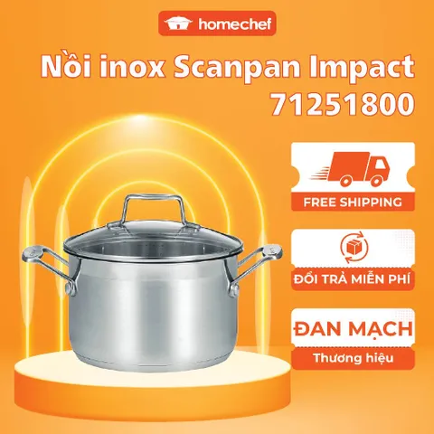 Nồi inox cao cấp 304 Scanpan Impact 18cm - Hàng chính hãng, phù hợp bếp từ, dễ vệ sinh, nắp kính cường lực, an toàn cho sức khỏe.