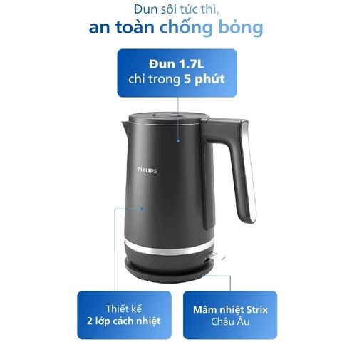 Bình đun nước siêu tốc Philips HD9395 1.7L - Công suất 2200W, An toàn, Thiết kế đẹp, Bảo hành 2 năm